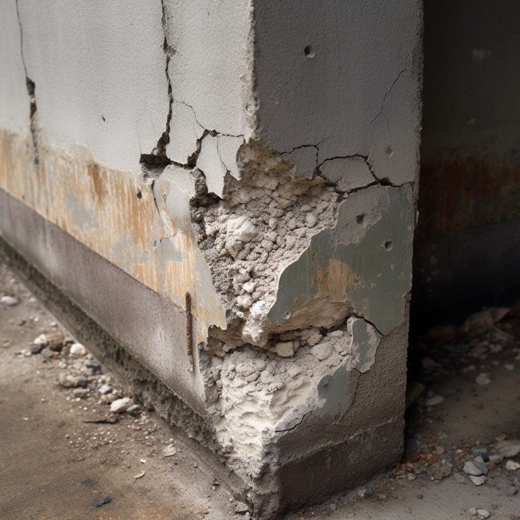Concrete spalling on wall